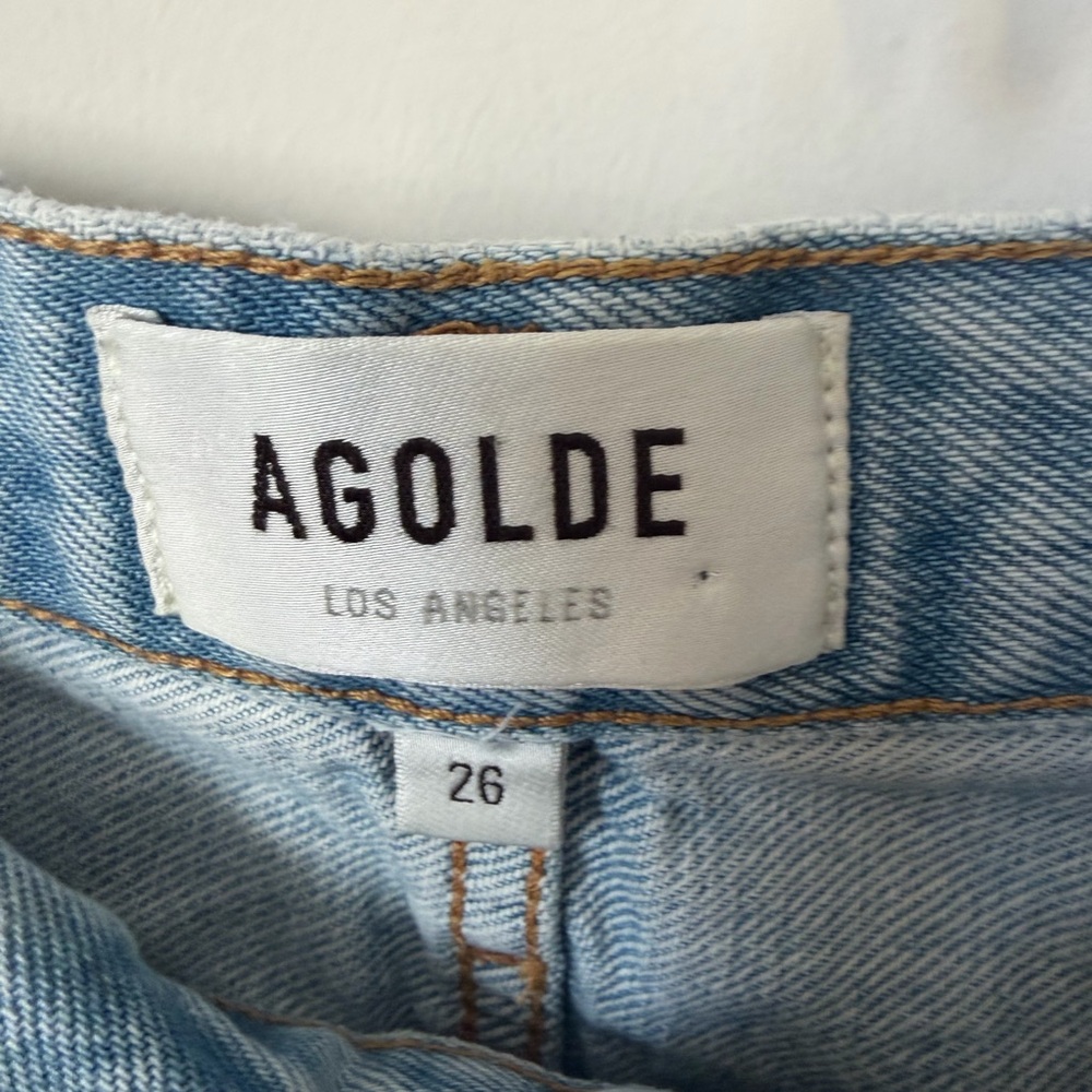 Agolde Riley Light Blue Ripped Jean Shorts - Picture 4 of 4